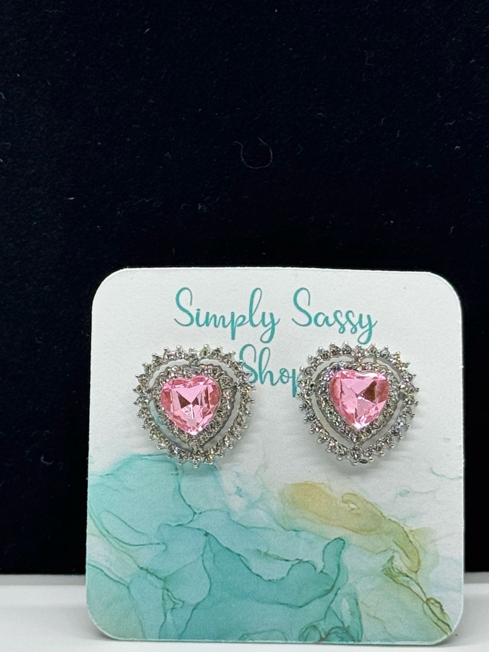 Pink Heart Crystal Stud Earrings